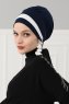 Elsa - Turbante Di Cotone Blu Navy & Creme