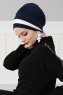 Elsa - Turbante Di Cotone Blu Navy & Creme