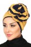 Clara - Turbante Di Cotone Mostarda & Blu Navy