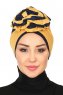 Clara - Turbante Di Cotone Mostarda & Blu Navy