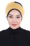 Clara - Turbante Di Cotone Mostarda & Blu Navy