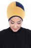 Clara - Turbante Di Cotone Mostarda & Blu Navy