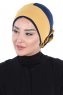 Clara - Turbante Di Cotone Mostarda & Blu Navy