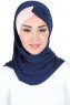 Mikaela - Hijab Cotone Pratico Blu Navy & Rosa Antico