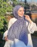 Soheila - Hijab Di Cotone Fantasia Blu Navy & Bianca