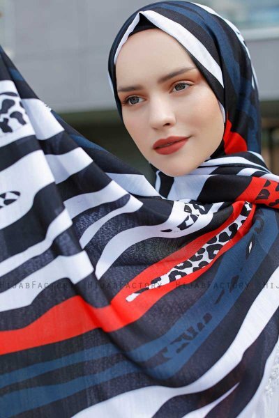 Emel - Hijab Fantasia Blu Navy & Rosso - Sal Evi