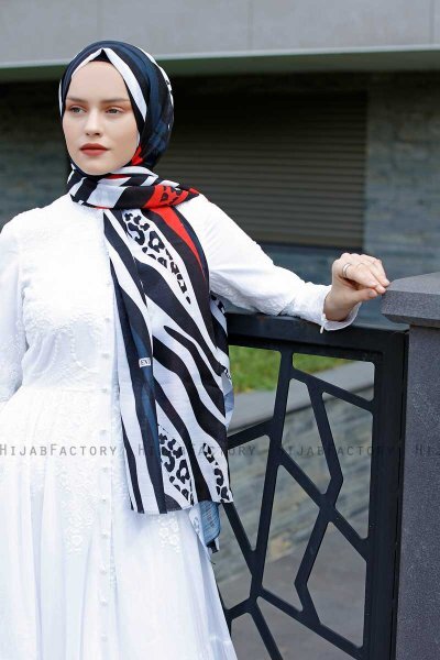 Emel - Hijab Fantasia Blu Navy & Rosso - Sal Evi
