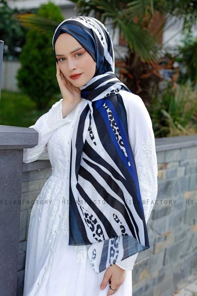 Emel - Hijab Fantasia Blu Navy & Bianca - Sal Evi