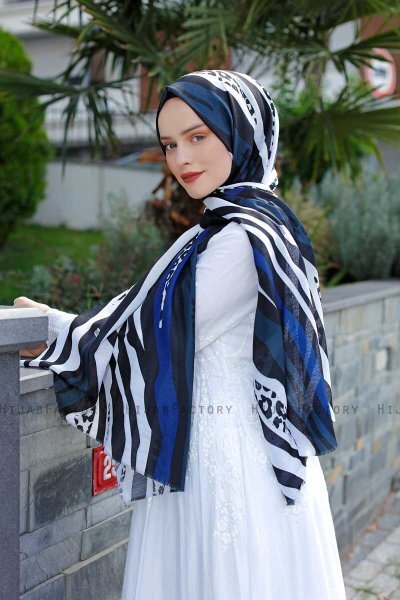 Emel - Hijab Fantasia Blu Navy & Bianca - Sal Evi