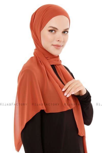 Derya - Hijab Pratico Chiffon Rosso Mattone