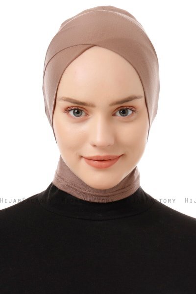 Elnara - Bonnet Cross Hijab Taupe Scuro
