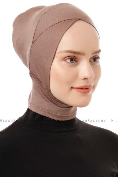 Elnara - Bonnet Cross Hijab Taupe Scuro