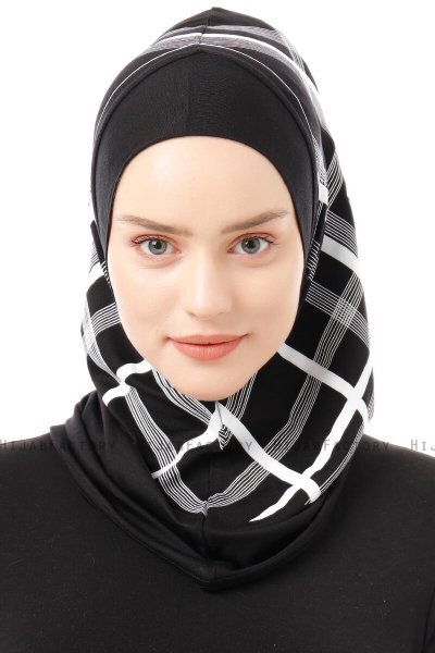 Ekose Plain - Hijab Al Amira One-Piece Nero & Bianca