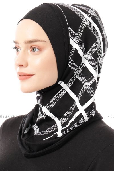 Ekose Plain - Hijab Al Amira One-Piece Nero & Bianca