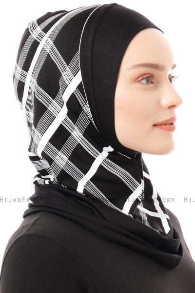 Ekose Plain - Hijab Al Amira One-Piece Nero & Bianca