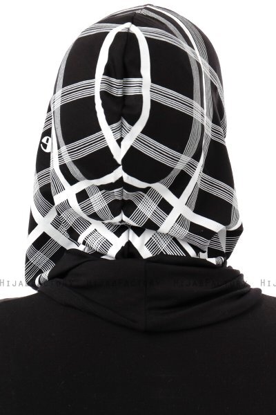 Ekose Plain - Hijab Al Amira One-Piece Nero & Bianca