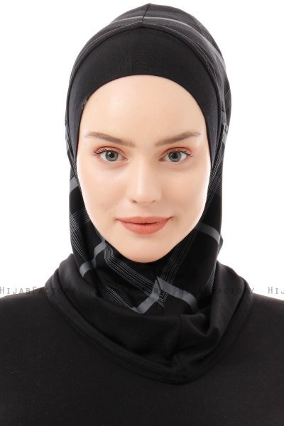 Ekose Plain - Hijab Al Amira One-Piece Nero & Grigio Chiaro