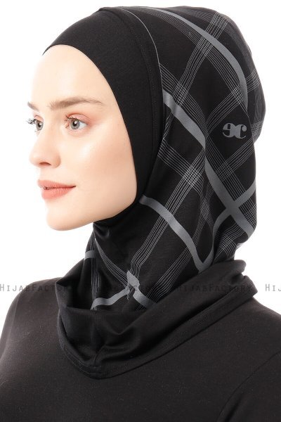 Ekose Plain - Hijab Al Amira One-Piece Nero & Grigio Chiaro