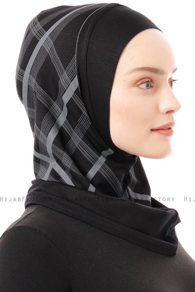 Ekose Plain - Hijab Al Amira One-Piece Nero & Grigio Chiaro