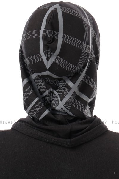 Ekose Plain - Hijab Al Amira One-Piece Nero & Grigio Chiaro