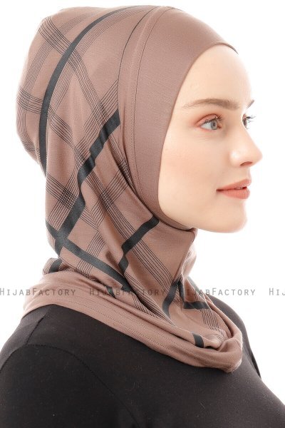 Ekose Plain - Hijab Al Amira One-Piece Taupe Scuro