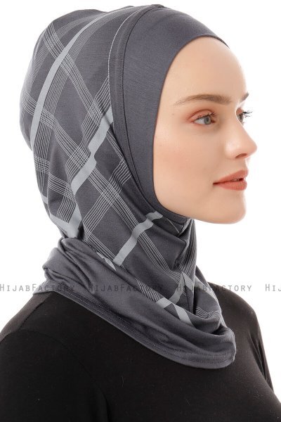 Ekose Plain - Hijab Al Amira One-Piece Grigio Scuro
