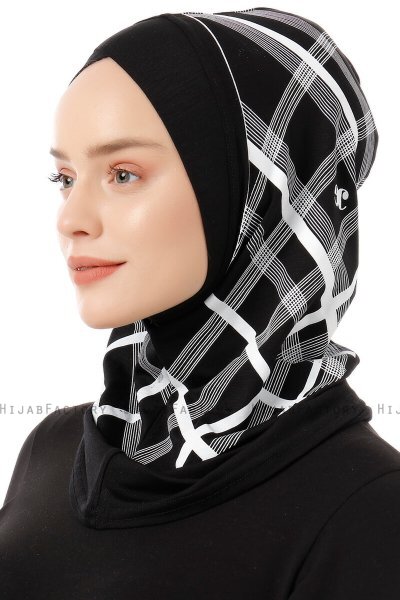Ekose Cross - Hijab Al Amira One-Piece Nero & Bianca