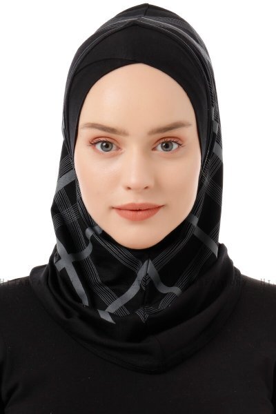 Ekose Cross - Hijab Al Amira One-Piece Nero & Grigio Chiaro
