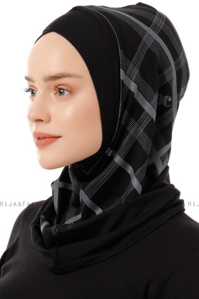Ekose Cross - Hijab Al Amira One-Piece Nero & Grigio Chiaro