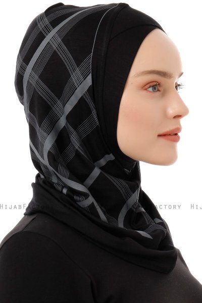 Ekose Cross - Hijab Al Amira One-Piece Nero & Grigio Chiaro