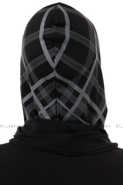 Ekose Cross - Hijab Al Amira One-Piece Nero & Grigio Chiaro