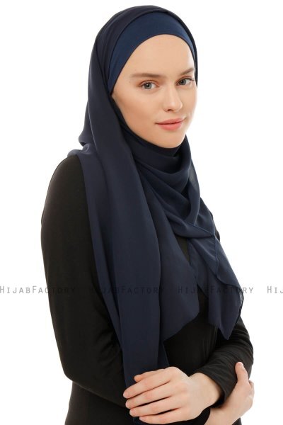 Alara Plain - Hijab Chiffon One Piece Blu Navy
