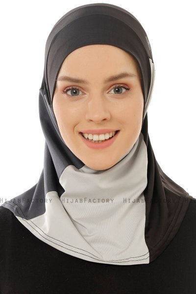 Esin - Hijab One-Piece Nero & Grigio Chiaro & Antracite