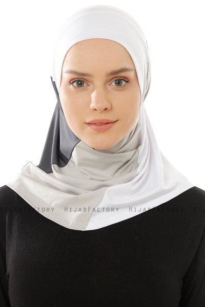 Esin - Hijab One-Piece Bianca & Grigio Chiaro & Antracite