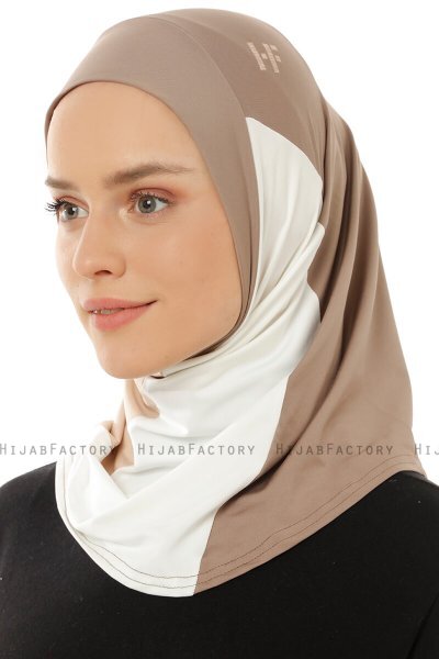 Esin - Hijab One-Piece Taupe Scuro & Creme & Taupe Chiaro