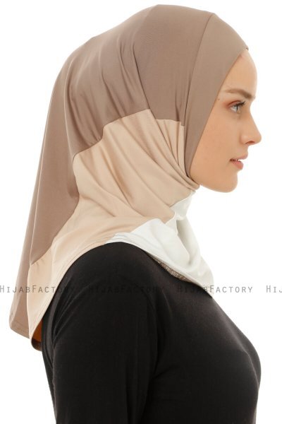 Esin - Hijab One-Piece Taupe Scuro & Creme & Taupe Chiaro