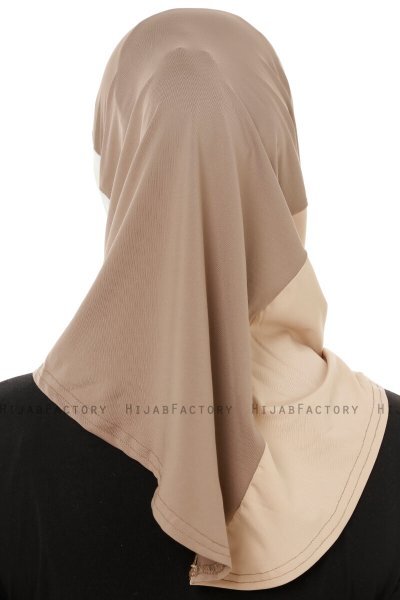 Esin - Hijab One-Piece Taupe Scuro & Creme & Taupe Chiaro