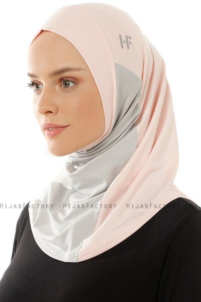Esin - Hijab One-Piece Rosa Antico & Grigio Chiaro & Creme
