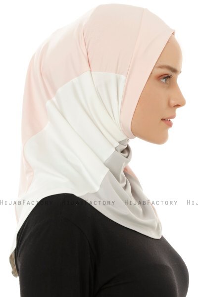 Esin - Hijab One-Piece Rosa Antico & Grigio Chiaro & Creme