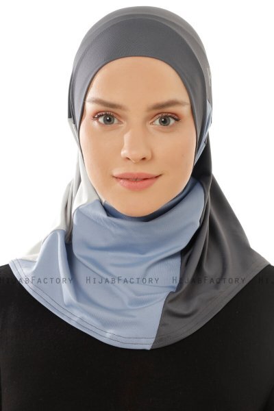 Esin - Hijab One-Piece Antracite & Azzurro & Grigio Chiaro