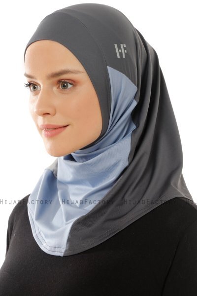 Esin - Hijab One-Piece Antracite & Azzurro & Grigio Chiaro