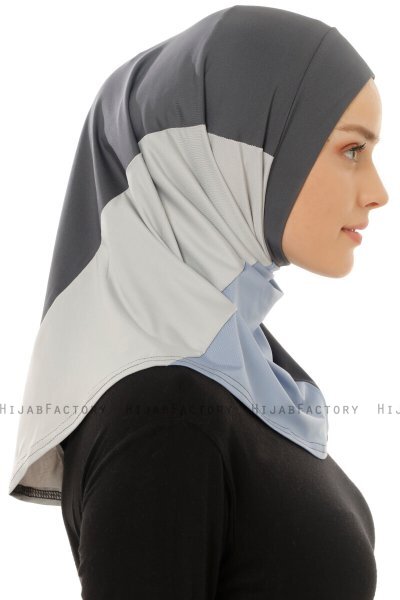 Esin - Hijab One-Piece Antracite & Azzurro & Grigio Chiaro