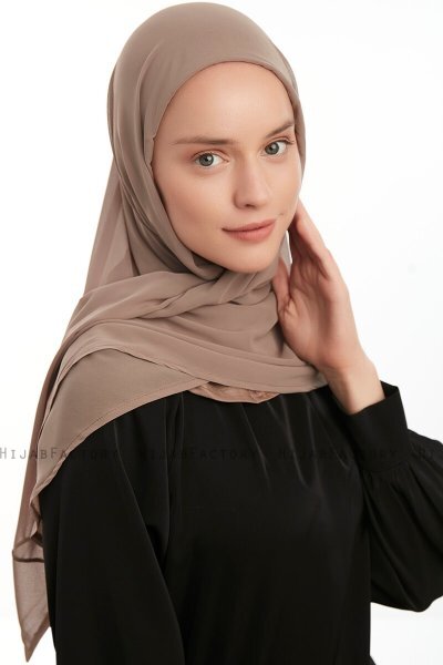 Eylem - Hijab Chiffon One Piece Taupe Scuro