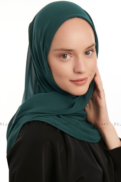 Eylem - Hijab Chiffon One Piece Verde Scuro