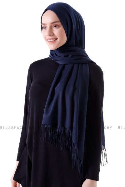 Demet - Hijab Pashmina Blu Navy