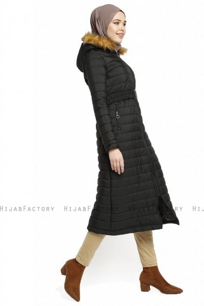 Yeliz - Giacca Lunga Nera Con Cappuccio