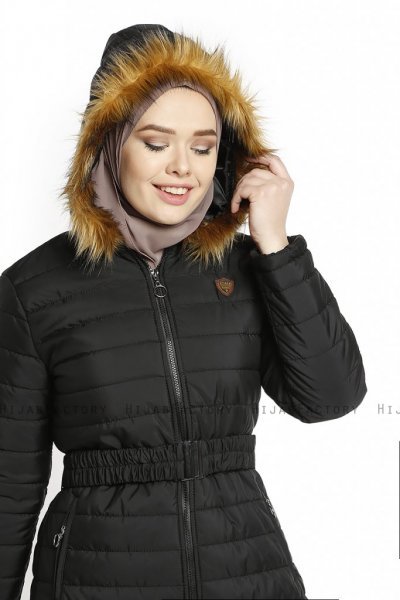 Yeliz - Giacca Lunga Nera Con Cappuccio