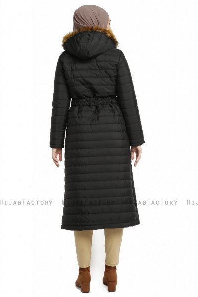 Yeliz - Giacca Lunga Nera Con Cappuccio