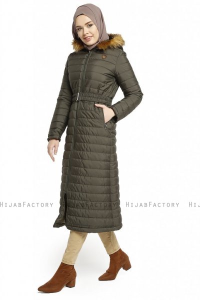 Yeliz - Giacca Lunga Cachi Con Cappuccio