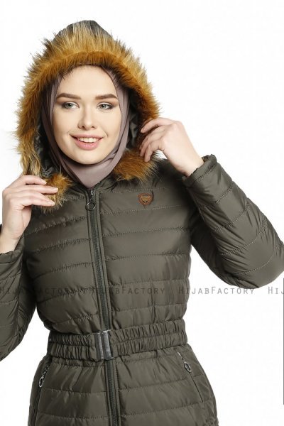 Yeliz - Giacca Lunga Cachi Con Cappuccio